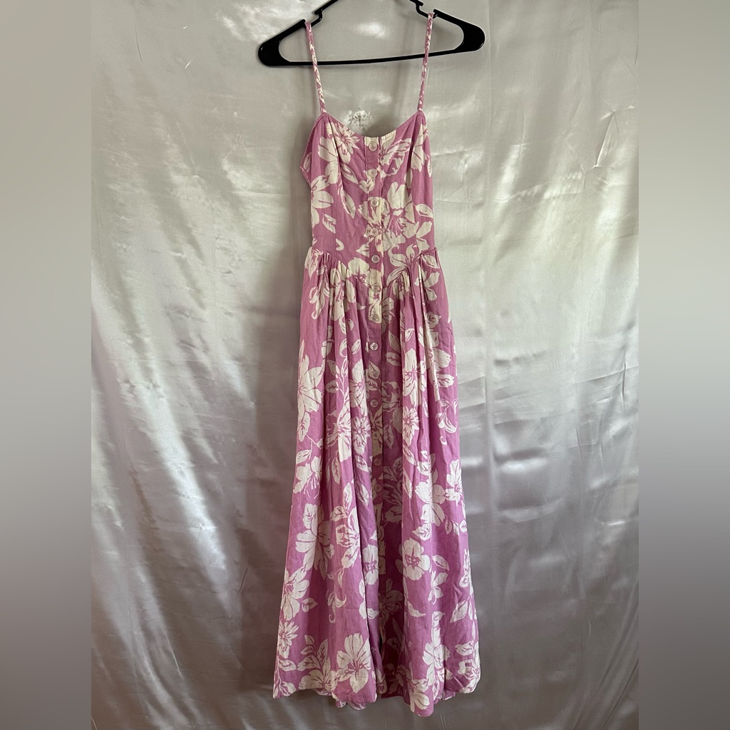 Free People Floral Midi Dress White Linen Blend Perfect Sundress Xs
